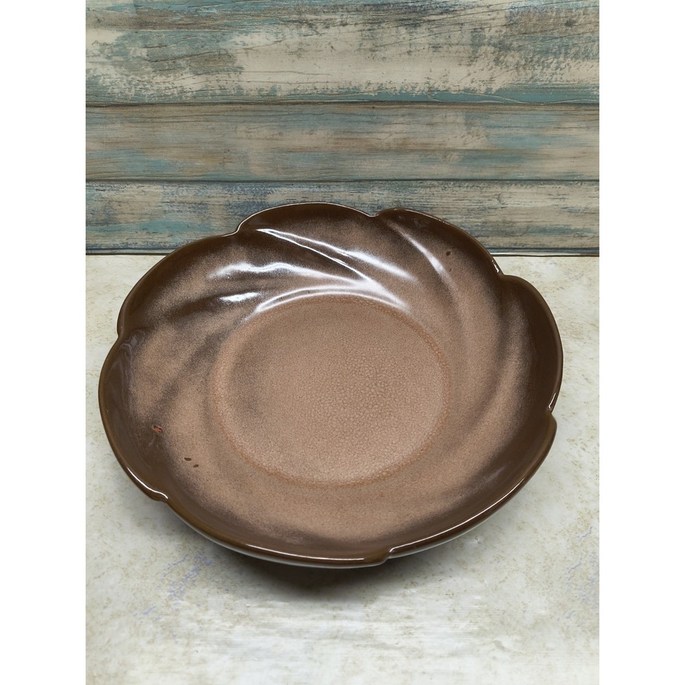 Frankoma‎ 218 Bowl, 10-3/4" X 2-1/2", Brown/ Sand Color Scalloped Edges